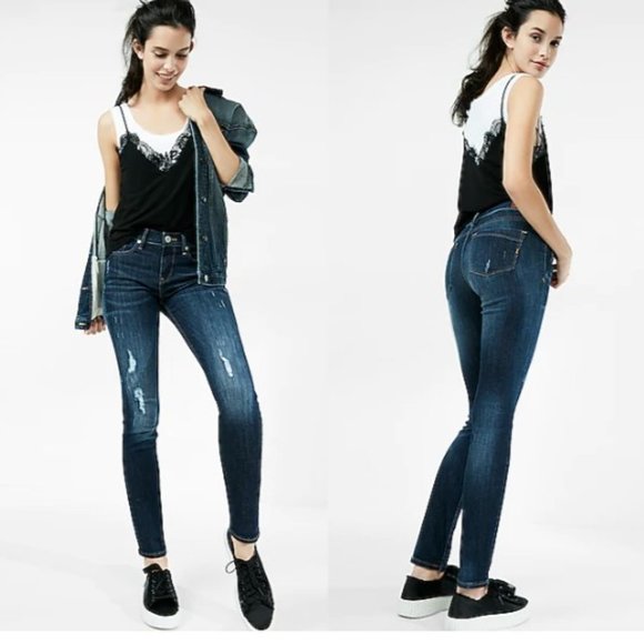 EXPRESS Mid Rise Ripped Super Skinny Jeans
